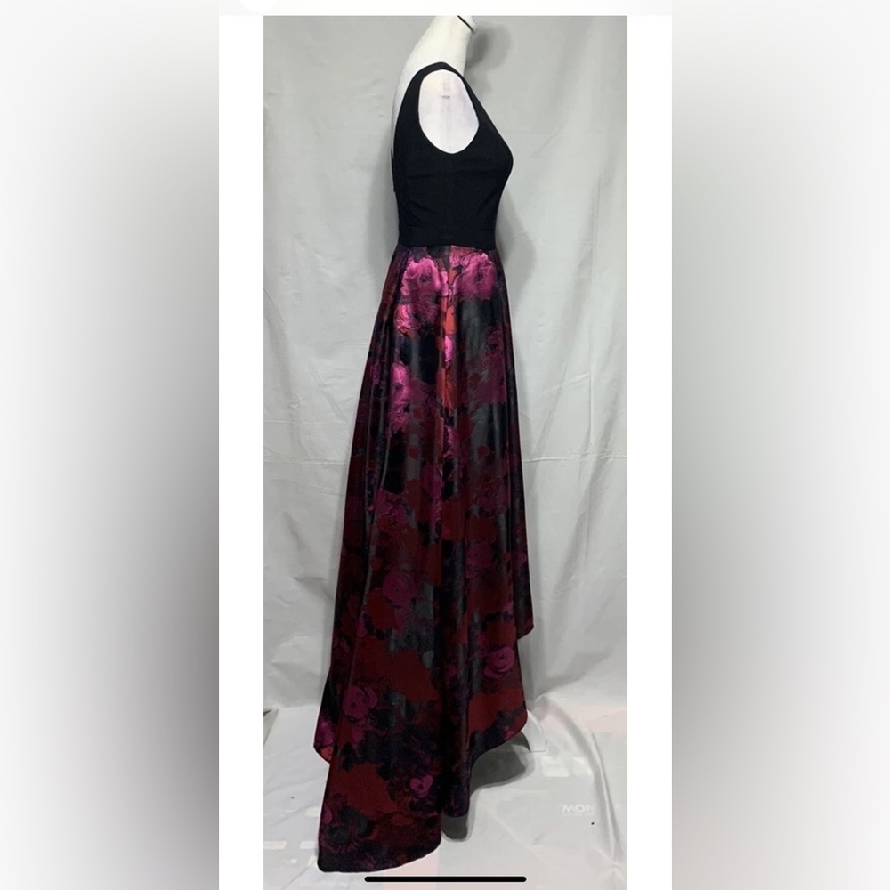 Avery G Women's Sz 2 Black Floral Sleeveless High-Low Brocade Ball Gown Dress - Picture 5 of 6